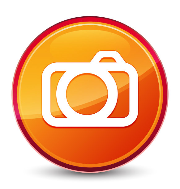 相机图标特殊的玻璃橙色圆形按钮图片下载