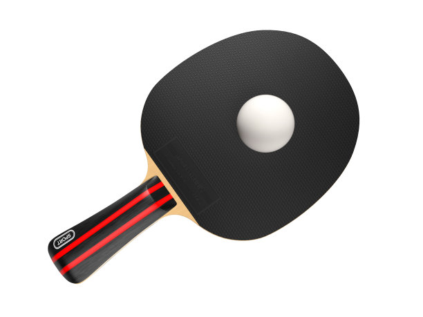 带球的乒乓球拍。3 d渲染图图片下载