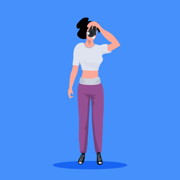 女摄影师用相机拍照女记者拍摄专业职业概念卡通人物全长平蓝色背景图片下载