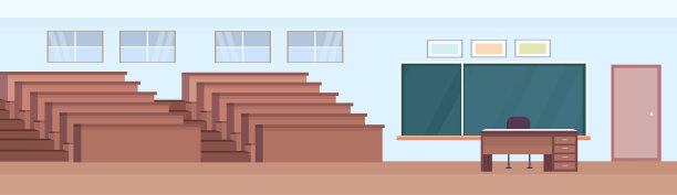 空的礼堂，报告厅，剧院的室内现代大学教室与木排座位和粉笔板水平横幅素材图片