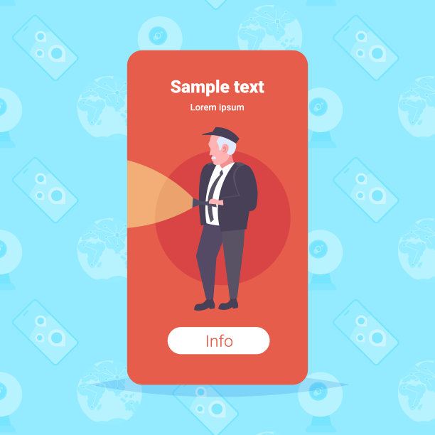 高级男保安员手持手电筒男守卫站在楼道走廊用手电筒男卡通人物全身平直复制空间图片下载