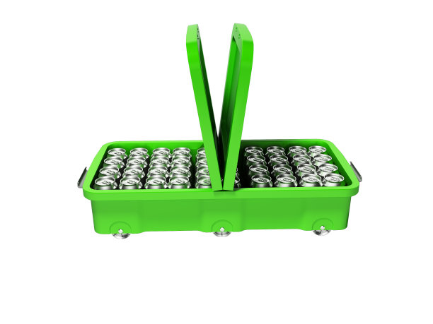 绿色海滩冰箱为罐装水打开在白色背景上没有阴影的两边3d渲染图片下载