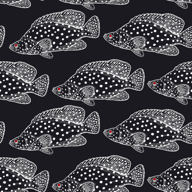 海底。无缝矢量模式与鱼。图片下载