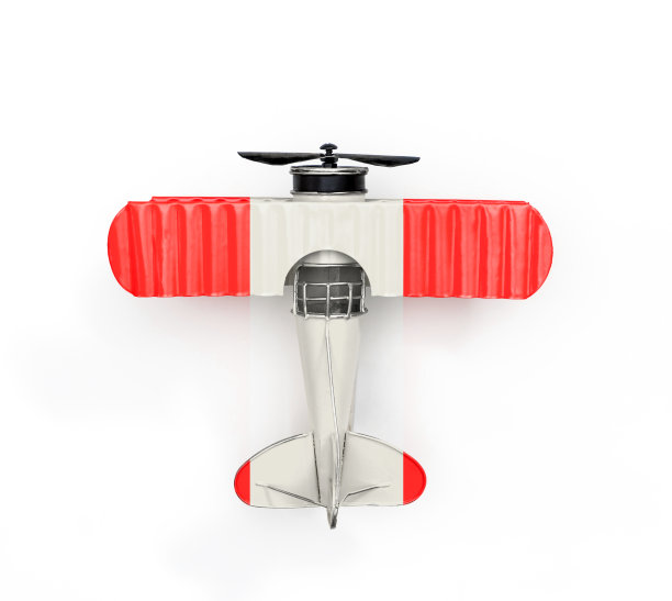 秘鲁国旗旅行金属玩具飞机孤立在白色图片下载