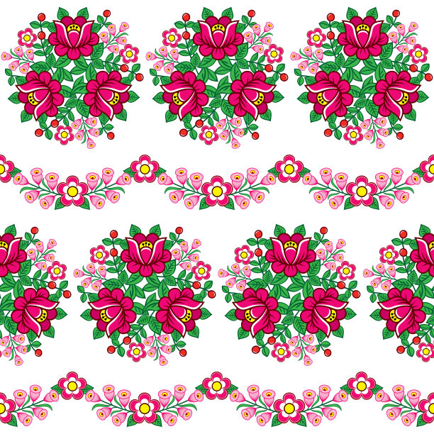 无缝花卉波兰民间艺术矢量图案，可爱的传统装饰品与来自波兰扎利派的鲜花-纺织品，壁纸设计图片下载