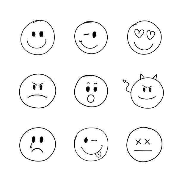 一套手绘矢量微笑在白色背景图片下载