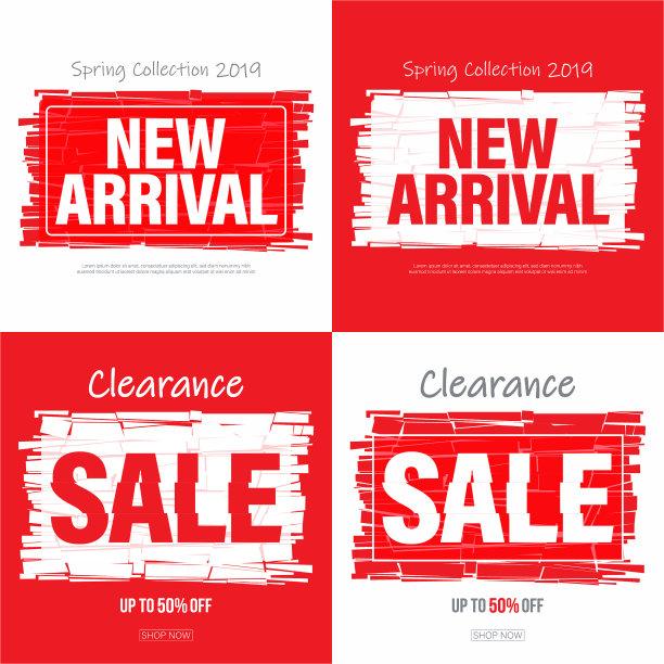 新到达和销售旗帜或海报设计矢量。图片下载