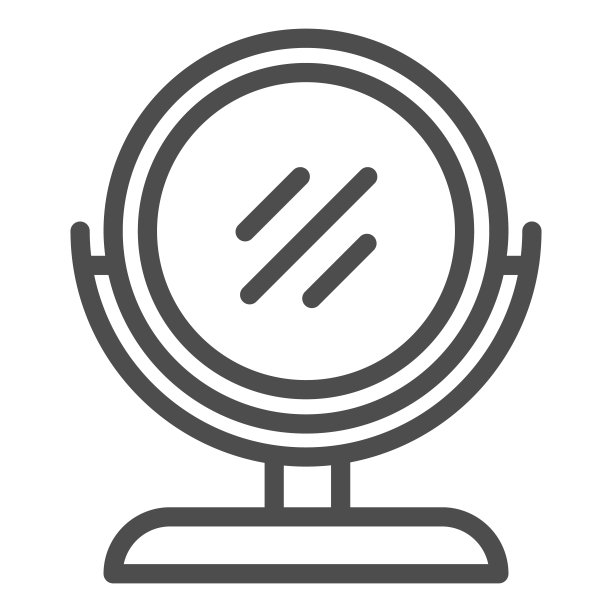 圆妆镜线图标。桌面镜子矢量插图孤立在白色。表镜轮廓风格设计，专为网页和应用设计。Eps 10。图片下载