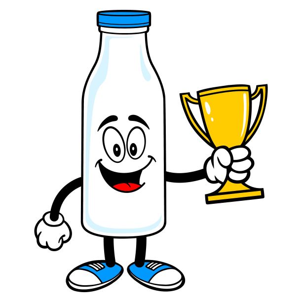 牛奶吉祥物手持奖杯图片下载