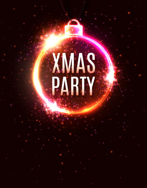 圣诞派对海报设计模板。装饰圣诞装饰造型电动框架。假日技术背景与发光圈传单横幅邀请。明亮的矢量图。图片下载