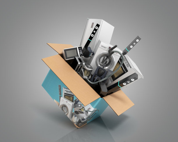 产品类别的概念，大型家用电器崩溃出来的灰色3d渲染图片下载