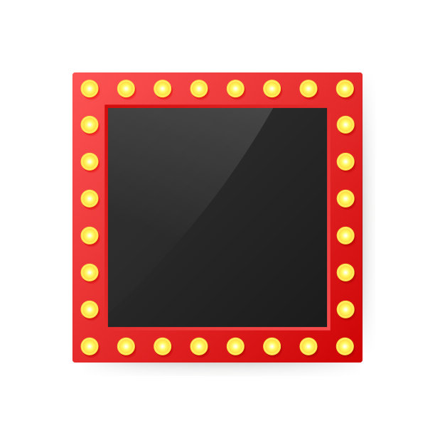 化妆镜与金色光隔离。镜子框架与灯泡和镜面反射。矢量图图片下载