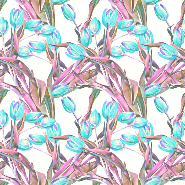 无缝图案的郁金香，水彩图像。图片下载