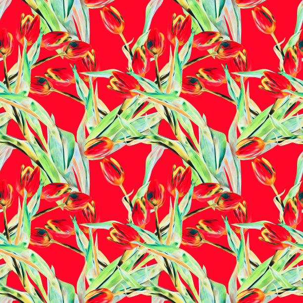 无缝图案的郁金香，水彩图像。图片下载