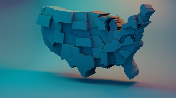 3D美国地图与州在不同的平面高程图片下载