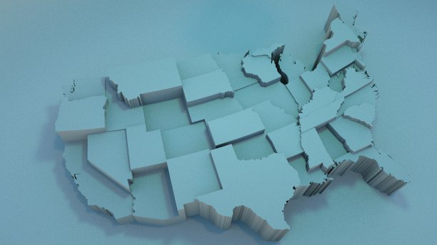 3D美国地图与州在不同的平面高程图片下载