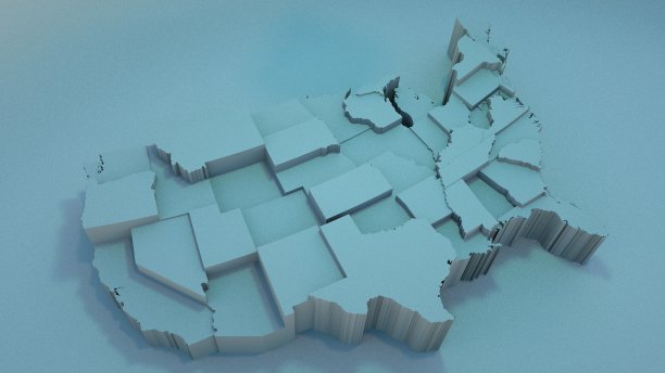 3D美国地图与州在不同的平面高程图片下载