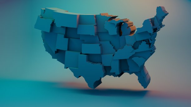 3D美国地图与州在不同的平面高程图片下载