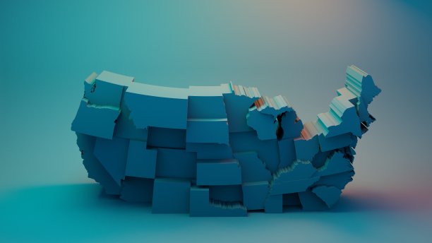 水下3D美国地图与州在不同的平面高度图片下载