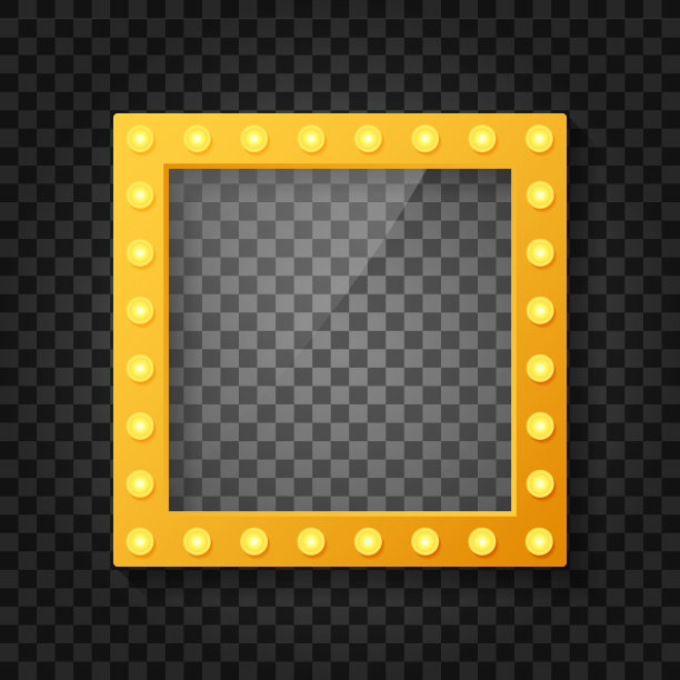 化妆镜与金色光隔离。镜子框架与灯泡和镜面反射。矢量图图片下载