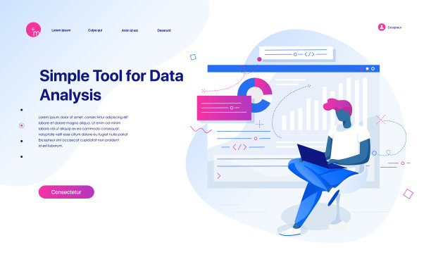 这个年轻人正在测试这个界面。着陆页的概念。图片下载