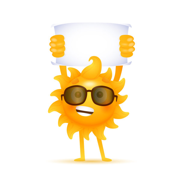 激动的卡通太阳举着横幅图片下载
