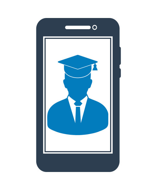 学习图标。移动屏幕上的研究生符号。平面风格向量EPS。图片下载