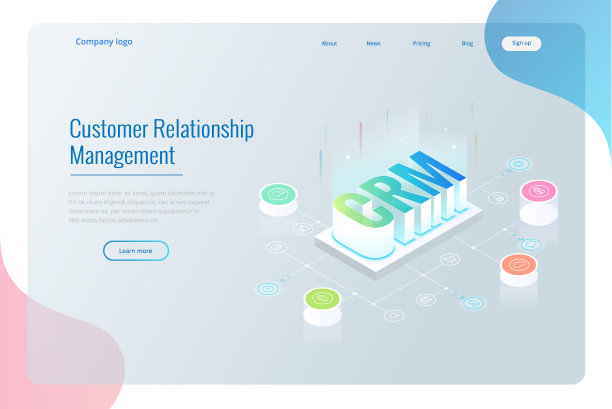 等距CRM网站横幅。客户关系管理理念。商业互联网技术矢量插图图片下载