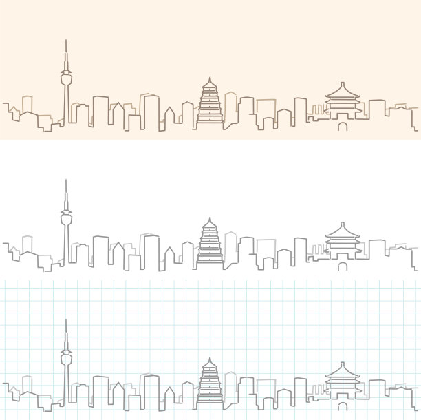 西安手绘天际线图片下载