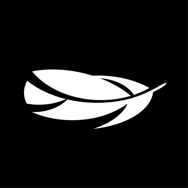 图标白色羽毛孤立在黑色背景图片下载