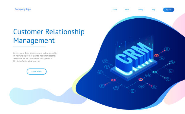 等距CRM网站横幅。客户关系管理理念。商业互联网技术矢量插图图片下载