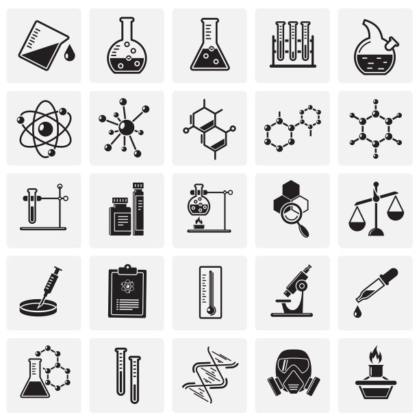 化学图标设置在平面和网页设计的正方形背景。简单的矢量信号。网站按钮或手机应用的互联网概念符号。图片下载