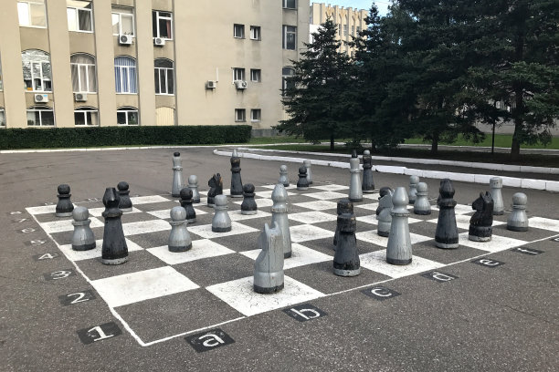 画在沥青和棋子上的棋盘，Penza，俄罗斯图片下载