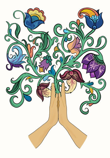 用花装饰双手合十礼图片下载