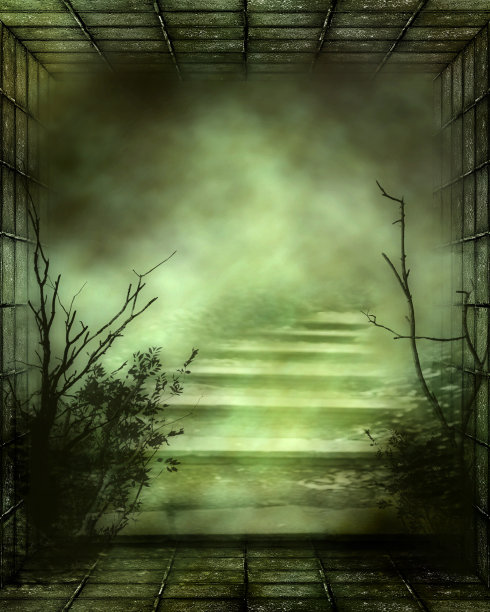 3d插图图形背景的自然与雾和植物图片下载