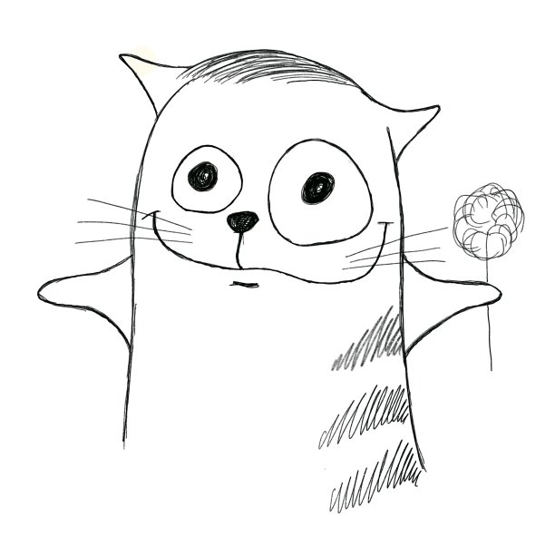 黑白素描一只猫与一朵花在一个白色的背景素材图片