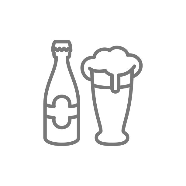 矢量瓶子和啤酒杯线条图标图片下载