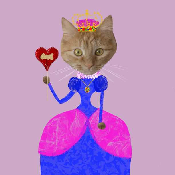 戴着彩绘裙和皇冠的姜猫图片下载