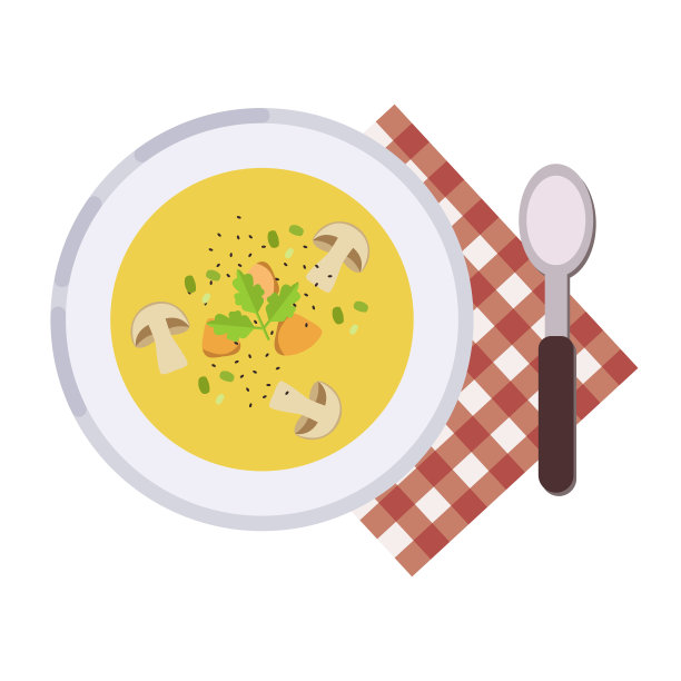 菜单的概念。芝士蘑菇汤。健康食品。平底汤。矢量插图。图片下载