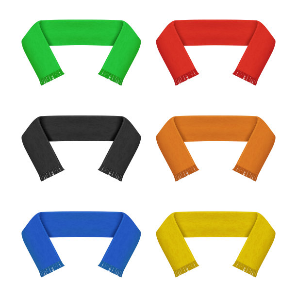 逼真详细的3d球迷围巾设置。向量图片下载