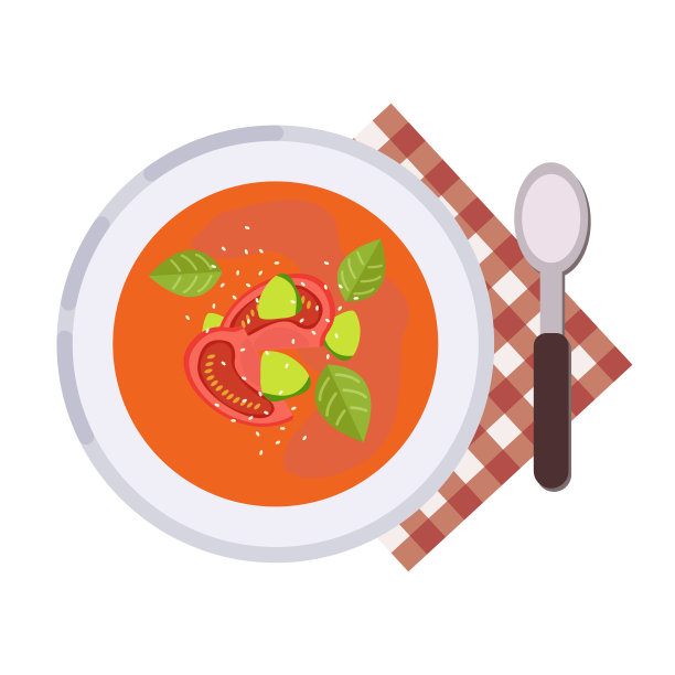 菜单的概念。西班牙凉菜汤汤。番茄汤。西班牙菜。健康食品。平底汤。矢量插图。图片下载