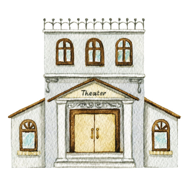 水彩灰色卡通剧场建筑图片下载