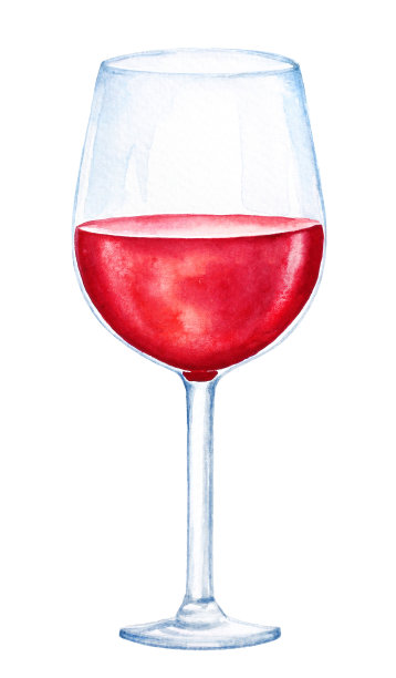 水彩画的葡萄酒杯与红酒图片下载