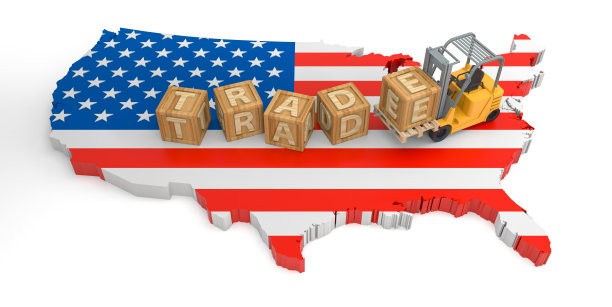 美国贸易木块文本。三维渲染图片下载