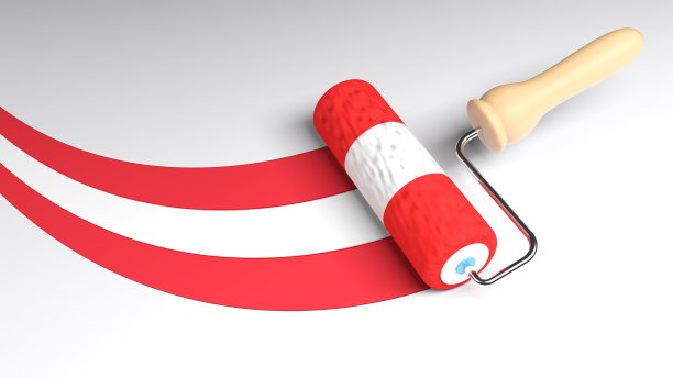 滚筒油漆刷给予白色表面的颜色的奥地利国旗- 3D渲染插图图片下载