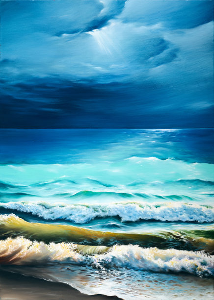 海上大浪的原始油画图片下载