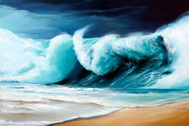 海上大浪的原始油画图片下载