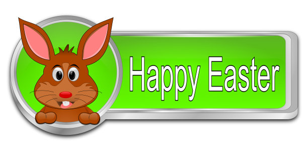 复活节兔子许愿复活节快乐按钮- 3D插图图片下载