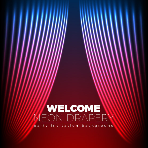 布料的未来主义背景与80年代风格霓虹线。新复古潮流的迎宾窗帘或派对请帖。阶段的抽象。图片下载