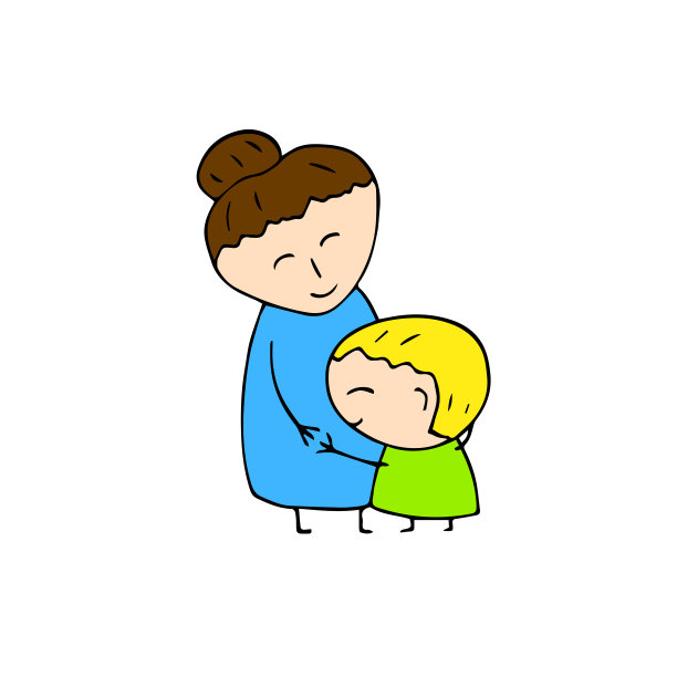 快乐的母子拥抱。微笑的家庭手绘矢量在白色的背景。妈妈和孩子手绘图标图片下载